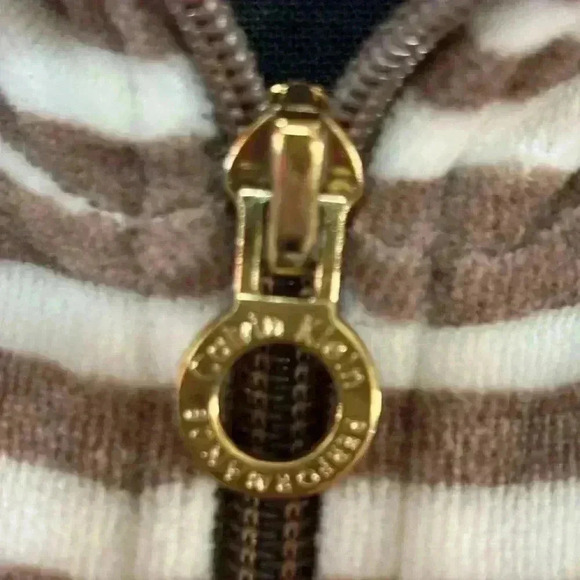 CALVIN KLEIN PERFORMANCE VELOUR ZIP UP BROWN & WHITE STRIPED CASUAL JACKET SZ M - Picture 5 of 9